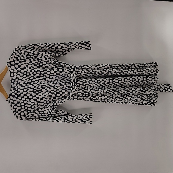 Versona Pullover Dress Size Small Faux Wrap Black and White Elbow Sleeve Stretch - Picture 6 of 8
